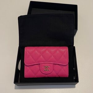 Pink Chanel wallet caviar flip hot pink